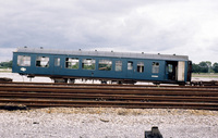 M50961 at Carlisle, 18 Jun 74. It had been involved in a collision with a freight train near Whitehaven on 27/11/73. In this view the cab and all the underframe items have been removed, except the battery boxes.