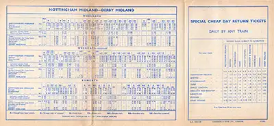 Inside of April 1958 Nottingham - Derby timetable