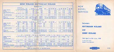 Outside of April 1958 Nottingham - Derby timetable