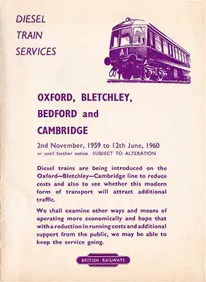 November 1959 Oxford, Bletchley, Bedford and Cambridge timetable cover