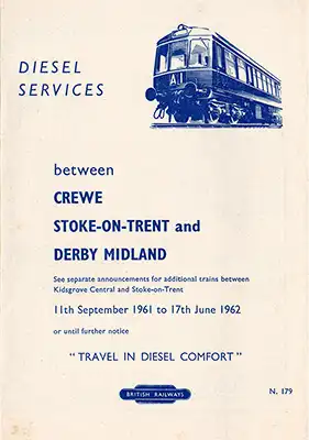 Front of September 1961 Crewe - Stoke-on-Trent - Derby timetable