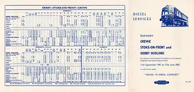 Outside of September 1961 Crewe - Stoke-on-Trent - Derby timetable