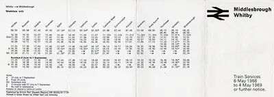 May 1968 Middlesbrough - Whitby timetable outside