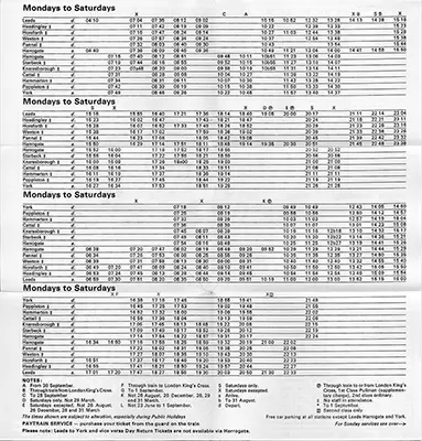 June 1974 Leeds - Harrogate - York timetable inside