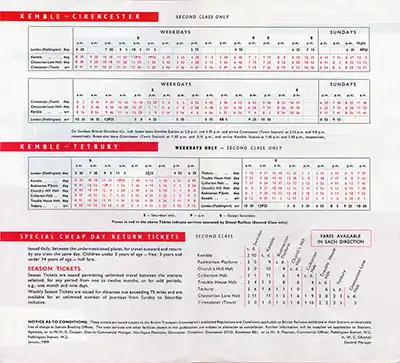 Inside of February 1959 timetable