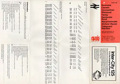 Outside of October 1976 Swansea - Pembrokeshire timetable